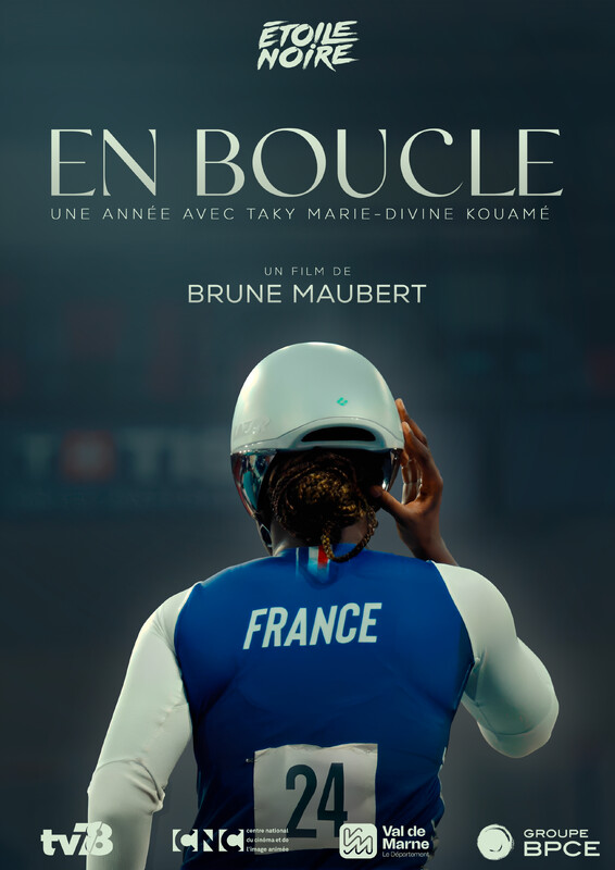En Boucle poster: a cyclist seen from behind wears a helmet and a blue France jersey beneath the film’s title.