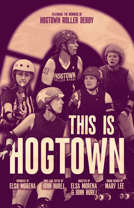 Original poster for This is Hogtown showing five roller derby skaters wearing helmets and skates